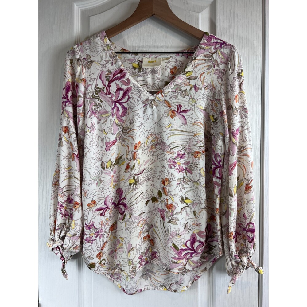Maeve by Anthropologie Women's Pernille Floral Tie Sleeve Top Rayon Size XS